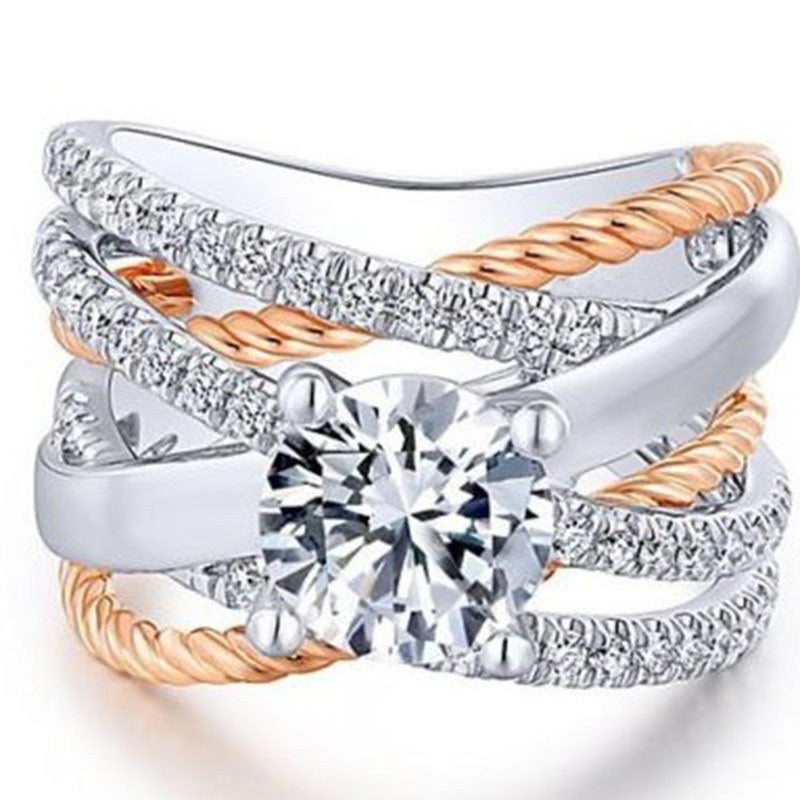Rose Gold Separated Ring For Womens With Gold Plated Inlaid Gems Two Tones Sizes 5th 6th 7th 8th 9th 10th 11th