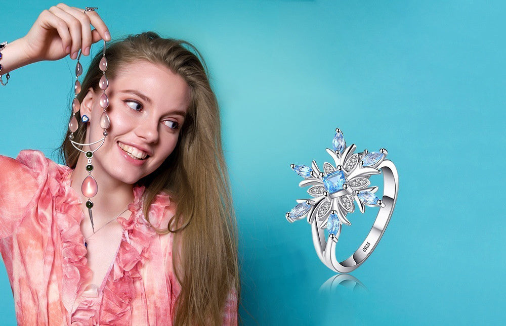 Brass And White Steel Zircon Ring With Floral Design Perfect For Wedding Gift Individually Packed Elegant Gift Idea