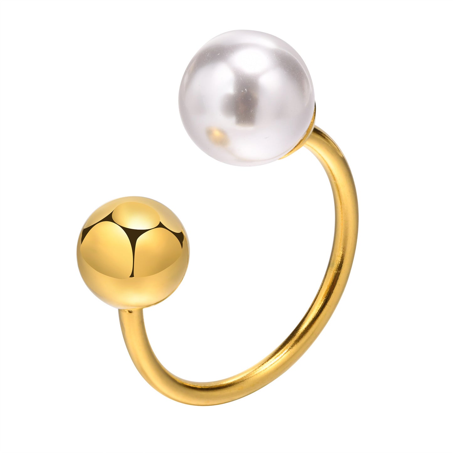 Pearl Ring Stainless Steel Adjustable Open Band With Ball Accent Jewelry For Everyday Wear And Timeless Gift U
