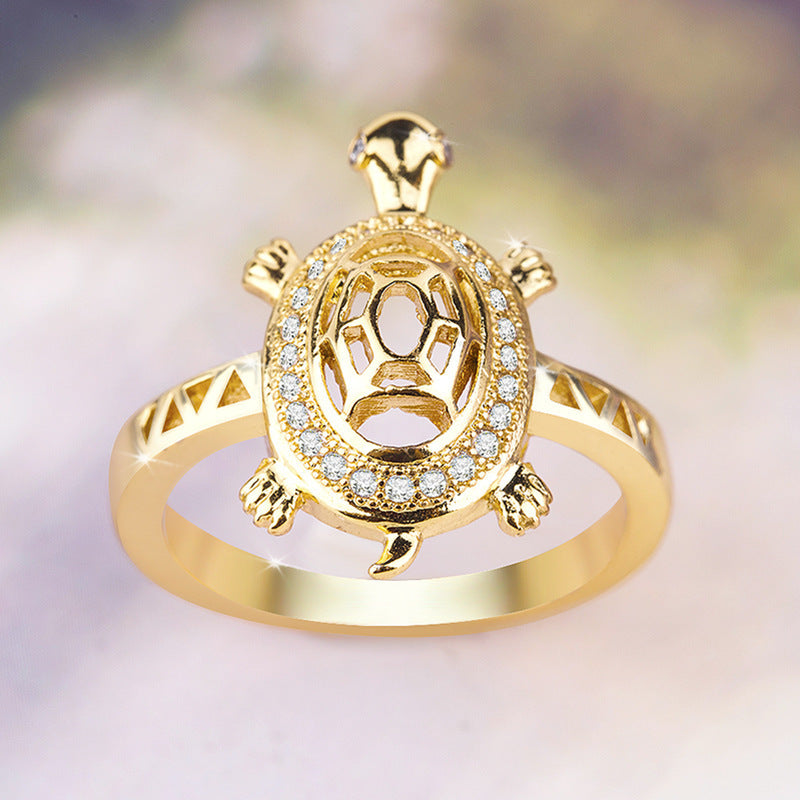 Geometric Copper Turtle Ring Gold Plated Zircon Gems Couple Ring Wedding Ring Electroplated Fashion Jewelry Up