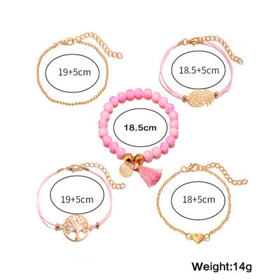 WomensOnly Bohemian Turquoise Electroplated Alloy Bracelet Pineapple Heart Coconut Fringe for Summer Beachwear