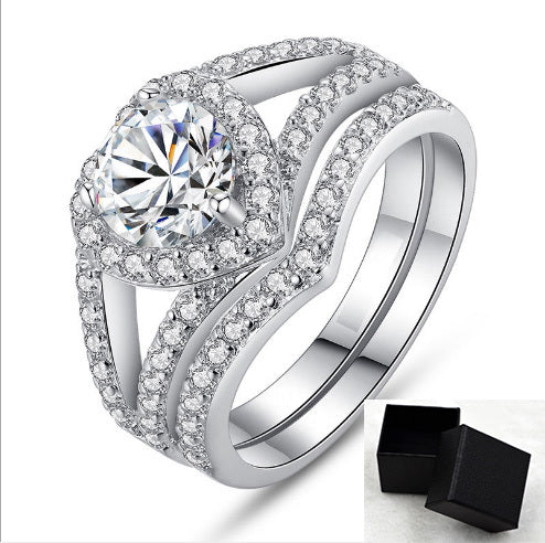 Heart Shaped Diamond Ring 18K Platinum Plated German Electroplating Durable Alloy Jewelry Gift For Her Timeless Gift