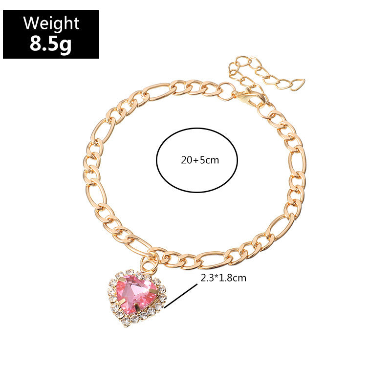 Womens Alloy Bracelet Along Love Heart Charm And Zircon Accent Peachy Heart Jewelry For Women European Fashion