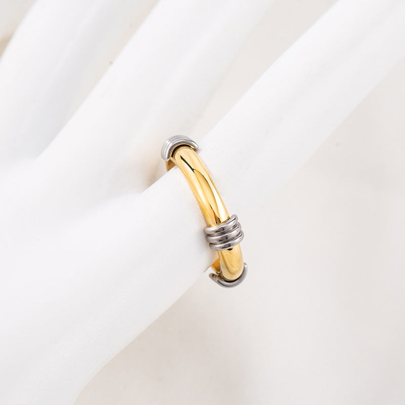 Unisex Titanium Steel Ring Gold Plated Geometric Stitching Electroplated HipHop Fashion Durable Trendy European