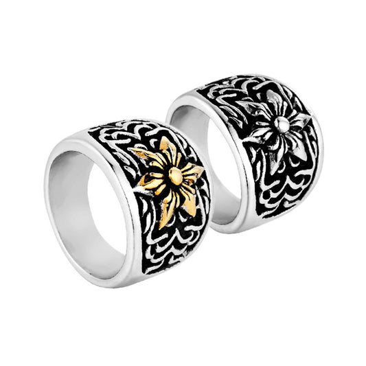 Mens Titanium Steel Cross Flower Ring Rock Fashion Polished Durable High Quality Jewelry Accessories Wear Gift