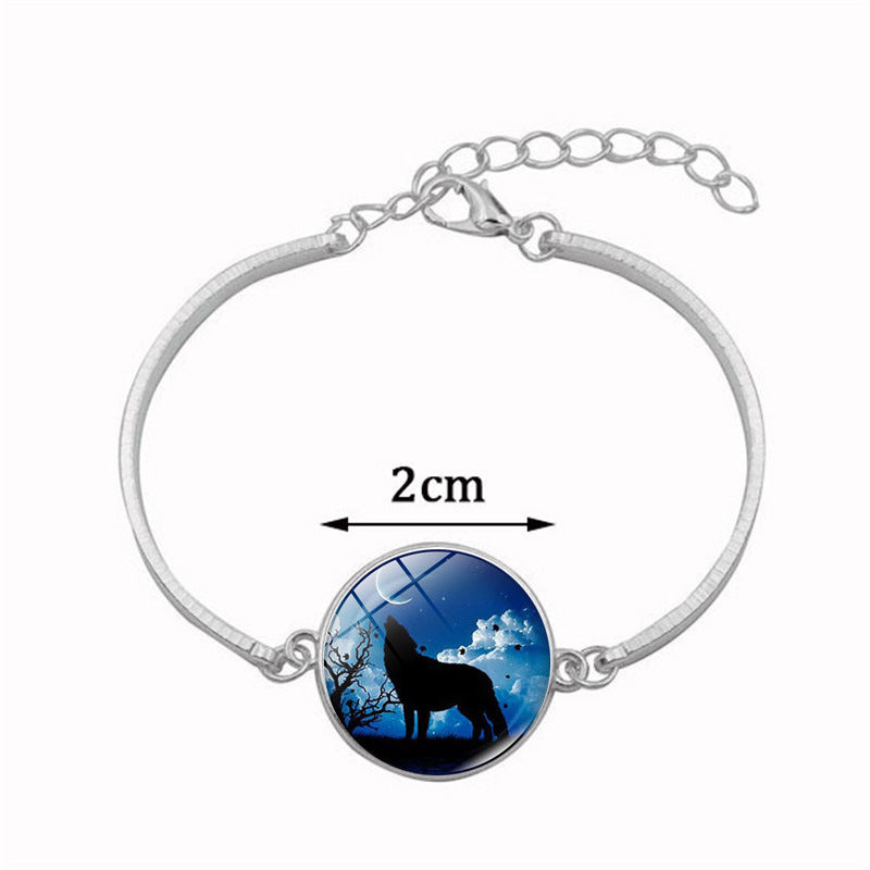 Women Time Gemstone Glass Pendant Bracelet With Alloy Chain Lightweight Adjustable Length Fashion Chic Jewelry