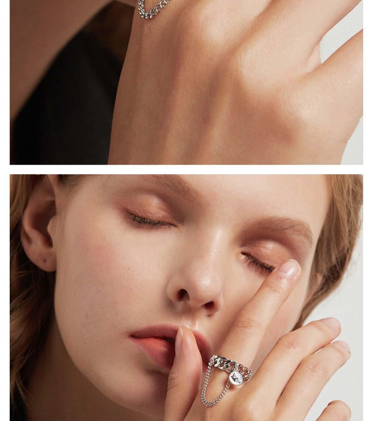 Womens Trendy Silver Ring With Natural Zircon Love Water Drop Bell Design Index Finger Chain Ring Subtle Shine Chic