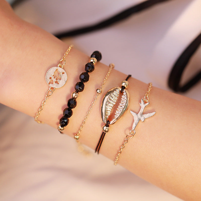 Womens Six Piece Multi Layer Bracelet Set With Shell Design Individually Packed European American Fashion Chic