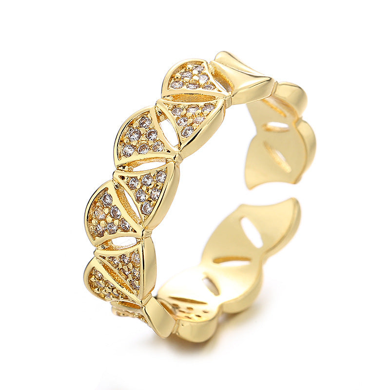 Womens Hollow Fan Shaped Adjustable Zircon Ring Gold Plated Geometric Fashion Jewelry For Women Radiant Charms