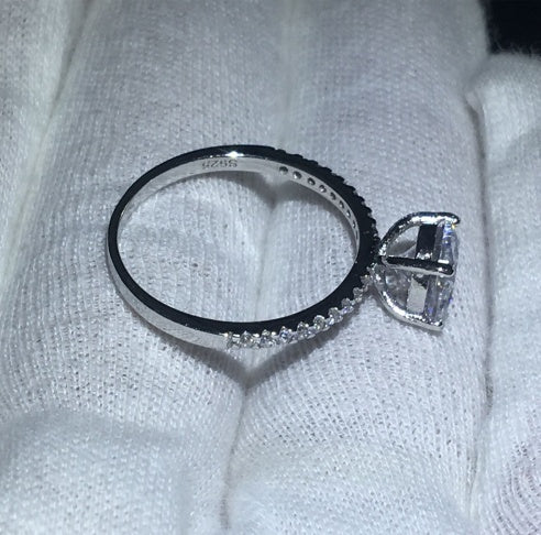 Sterling Silver Zircon Engagement Ring Round Cut 7mm Stone For Wedding Anniversary Gift For Her Classic Design