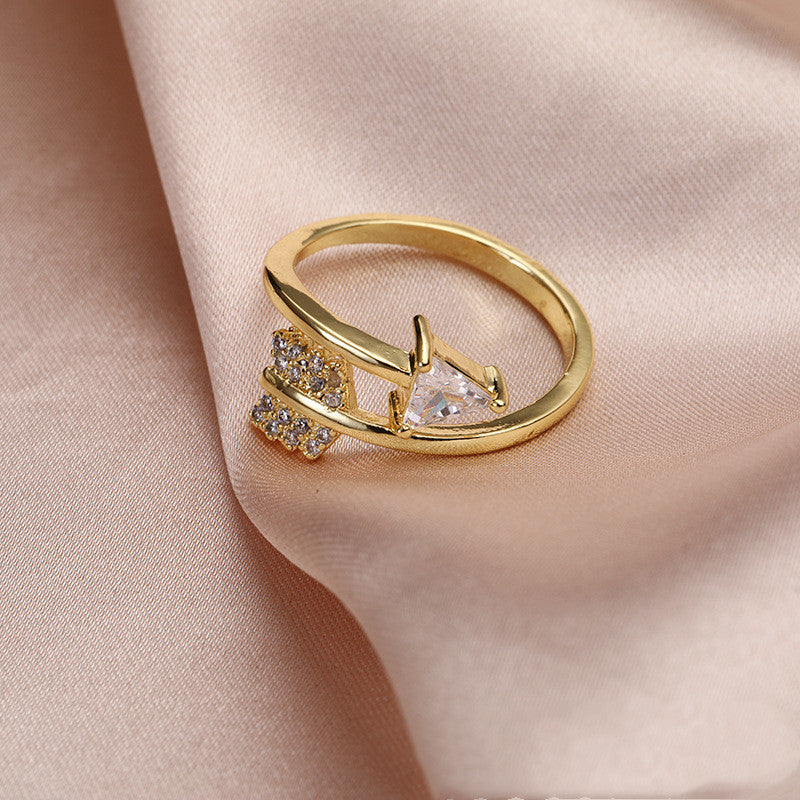 Womens Geometric Heart Shaped Ring Bow And Arrow Ring Gold Plated Copper Souvenir Individually Packed Travel Accessory