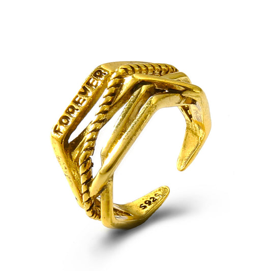 Womens Retro Rings Multilayer Irregular Weave Round Bead Alloy Geometric Metal Rings Electroplated Ancient Gold