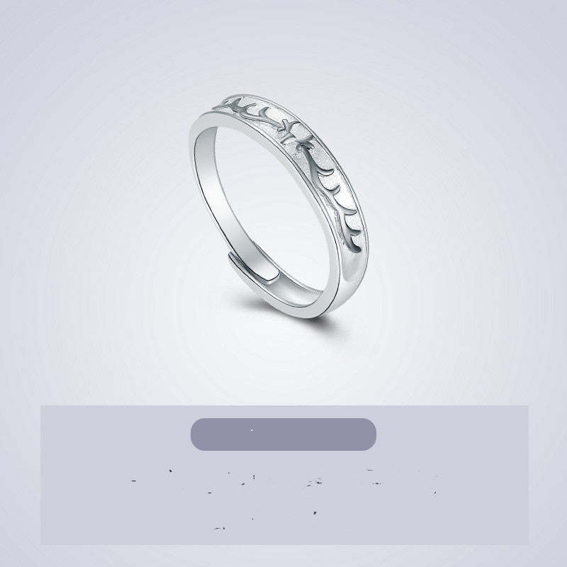 Sterling Silver Antler Couple Rings Korean Zodiac Design Electroplated Anniversary Gift Matching Promise Lovers