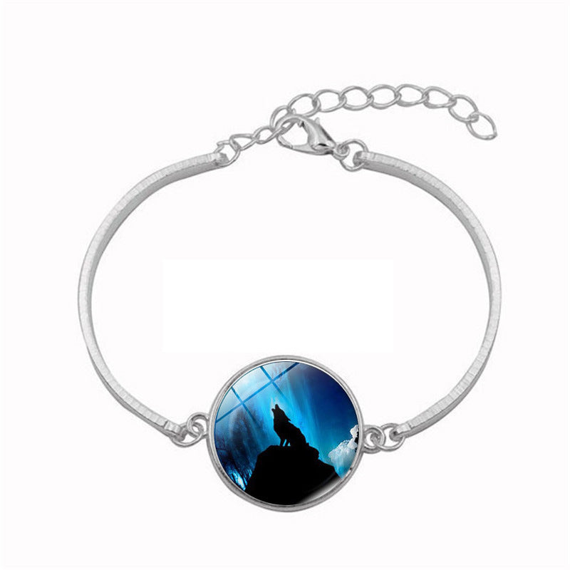 Women Time Gemstone Glass Pendant Bracelet With Alloy Chain Lightweight Adjustable Length Fashion Chic Jewelry