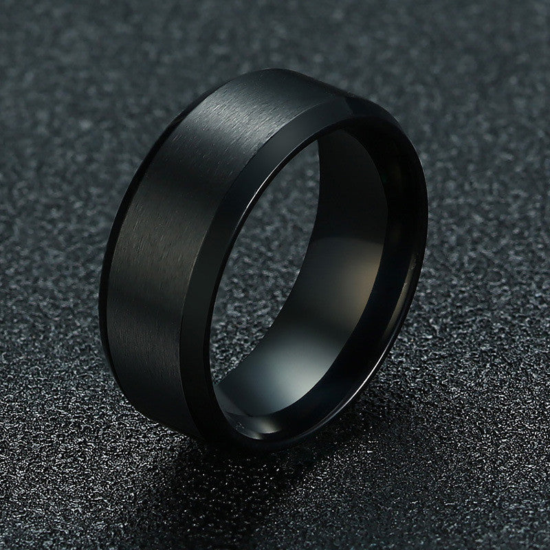 Timeless Titanium Steel Ring Brushed Beveled Wide Faces Vacuum Plated Finish Simple Band Inner Wall Curvatures