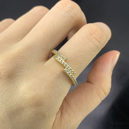 Womens Ring Triple Row Cubic Zirconia Inlaid Geometric Design 4mm Band Platinum Gold Finish For Everyday Wears