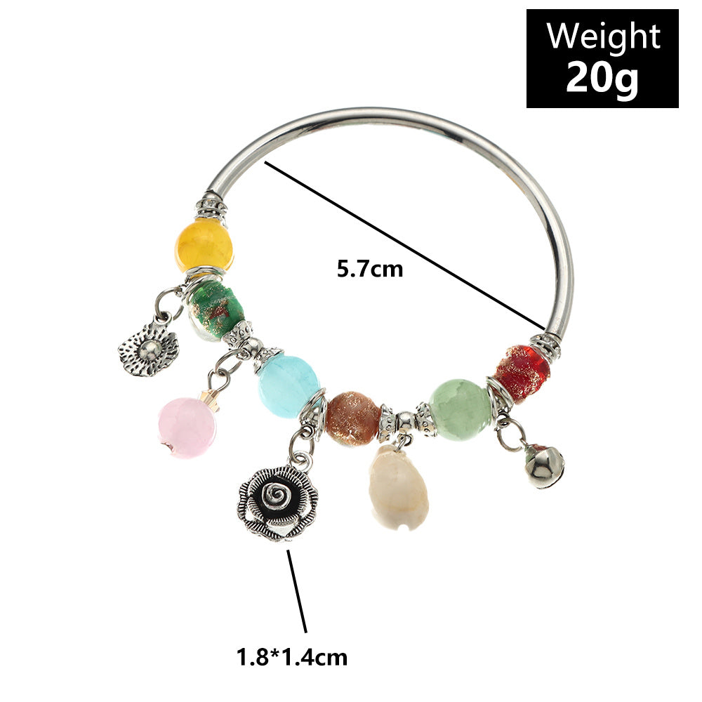 Womens Bracelet Set Fashion Copper Iron Glass Beads Cracked Stone Electroplated European American Jewelry Trend