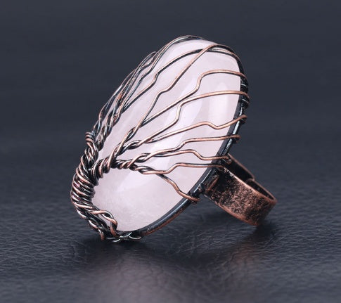 Natural Crystal Stone Shaped Life Tree Ring Men