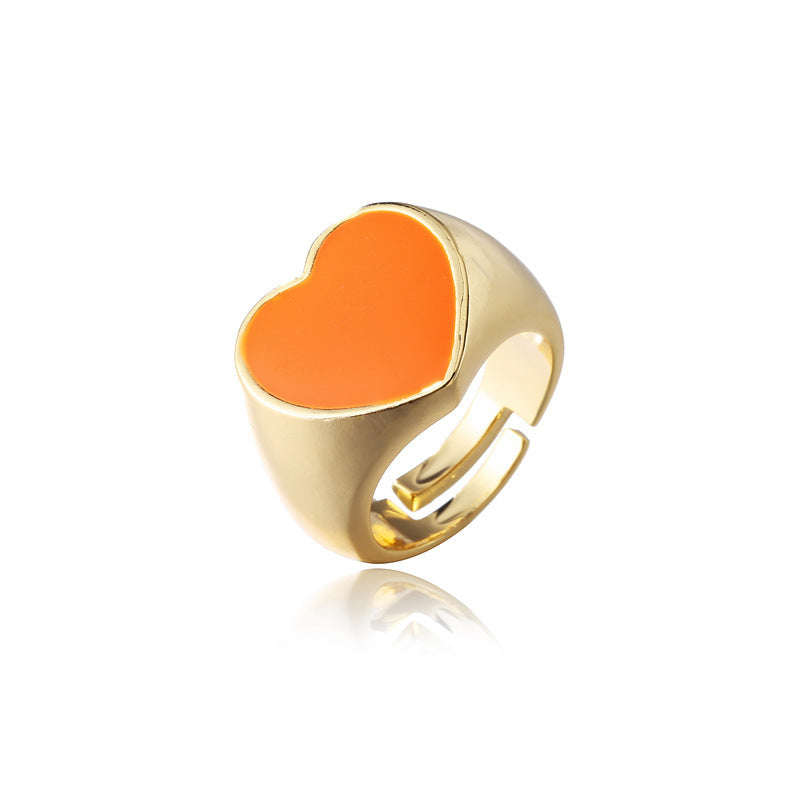 Womens Gold Plated Open Ring With Zircon Heart Design Adjustable Finger Ring For Daily Wear Party Jewelry Gift