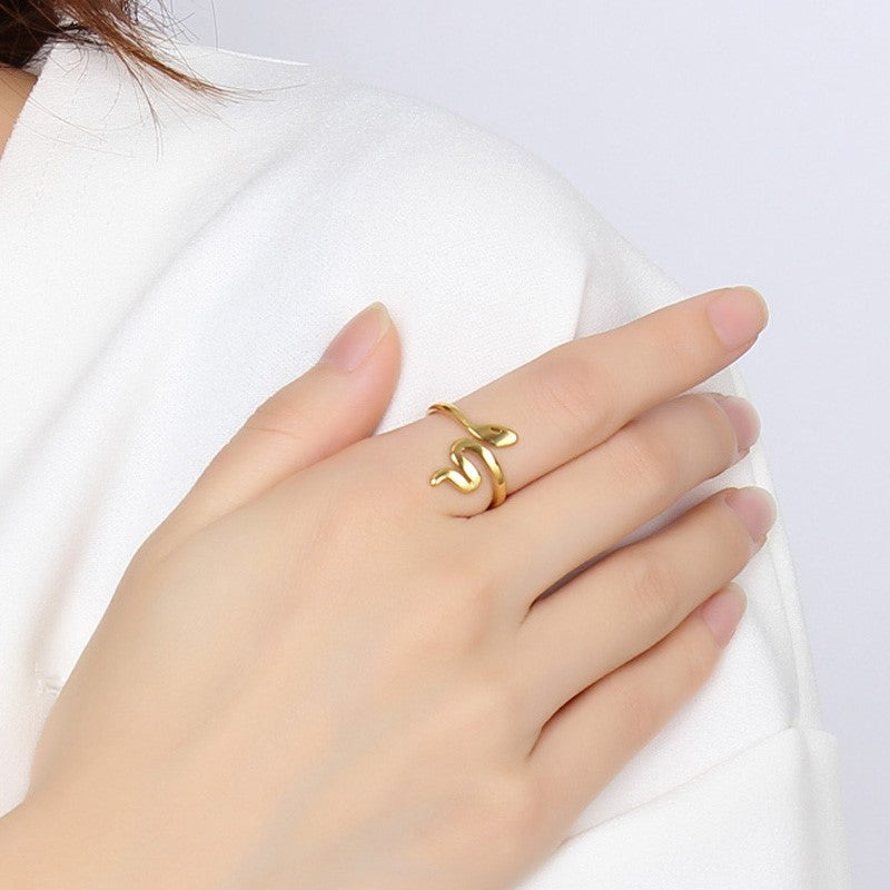 Stainless Steel Snake Ring Women Geometric Korean Style Titanium Electroplated Accessory For Openings And Gifts
