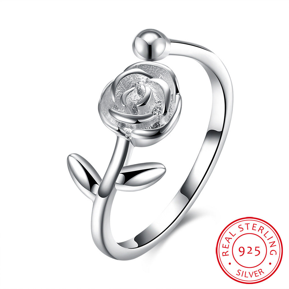 Rose Tail Ring in Sterling Silver Statement Jewelry for Women and Girls Anniversary Gift Elegant Everyday Wear Daily