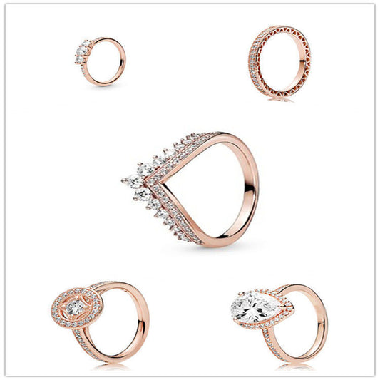 Rose Gold Zircon Rings Set Metal Finish Assorted Styles For Women Jewelry Collection Elegant Everyday Wear Now