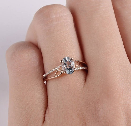 Rose Gold Plated Egg Gemstone Ring With Inlay Details