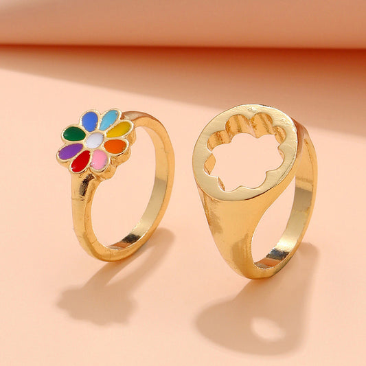 Geometric Alloy Couple Rings for Women Gold and Silver Fashion Jewelry Engagement Anniversary Rings Elegant Gift Idea