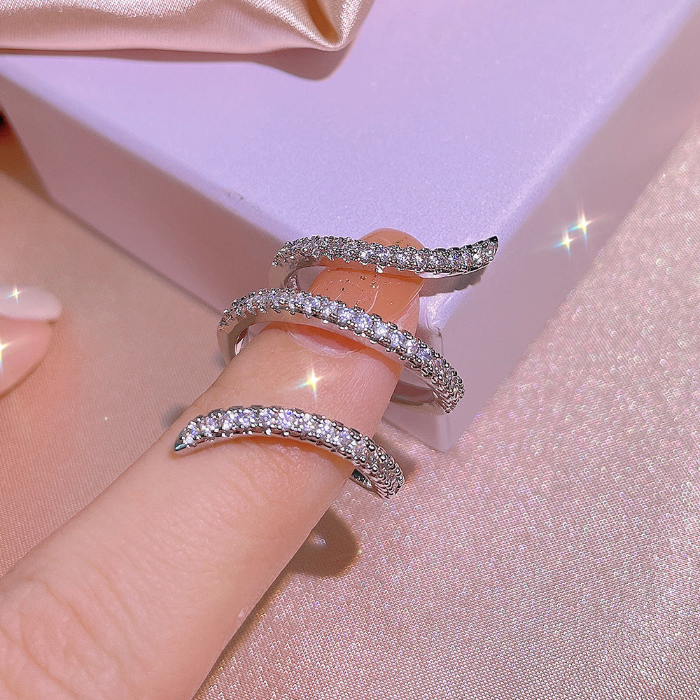 Geometrically Wrapped Zircon Copper Alloy Inlaid Elegant Wedding Engagement Anniversary Party Jewelry Gift Her