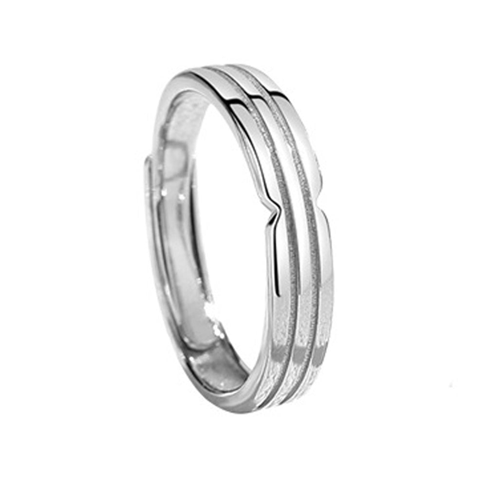 Couples Geometric Ring Set Adjustable Silver Rose Gold