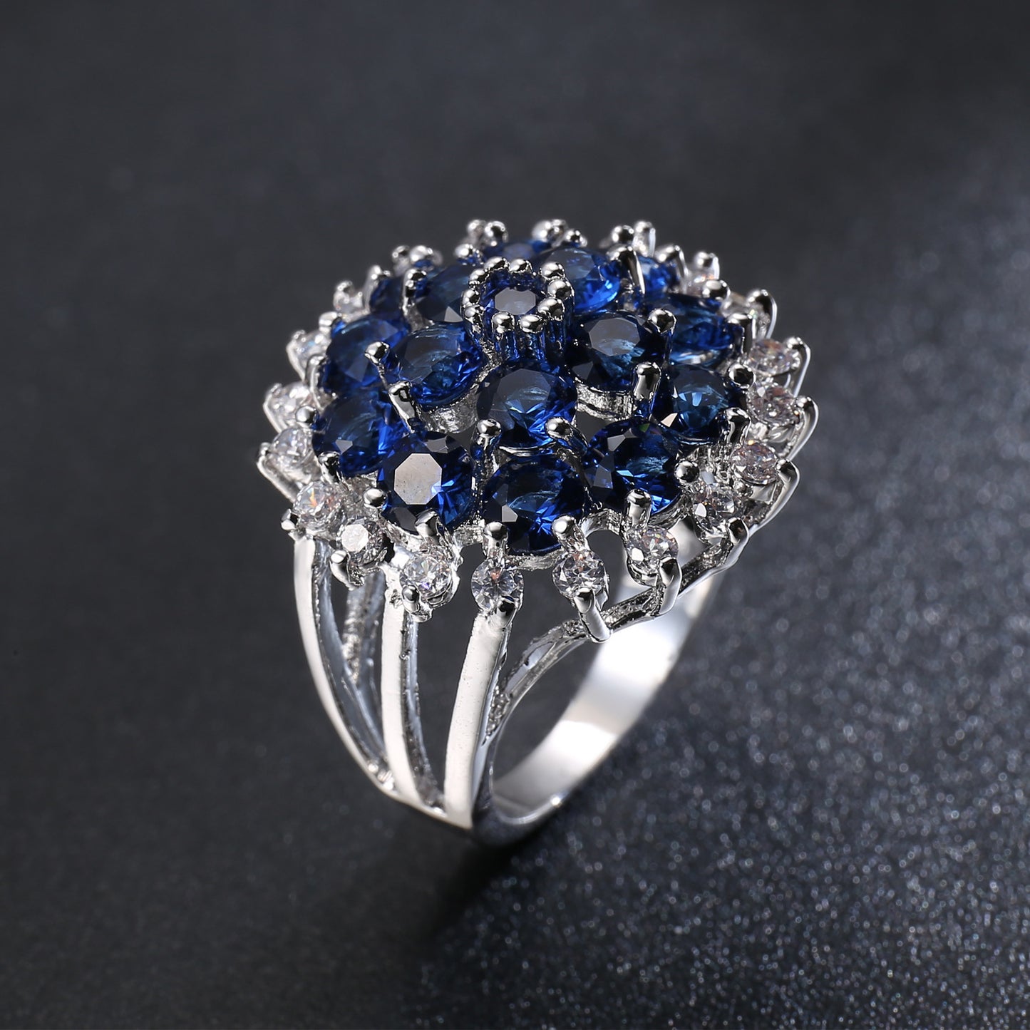 Jewelry Women's Creative Fashion Royal Blue Stamen Zircon Ring