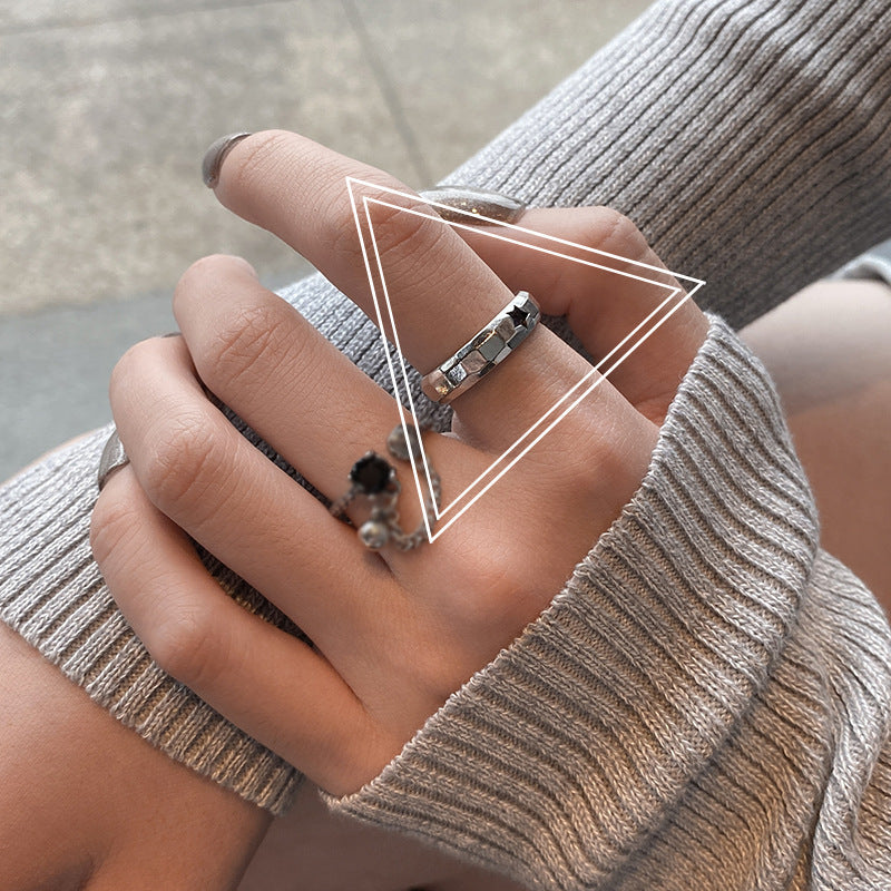 Unisex Silver Plated Quinary Pointed Star Ring Adjustable Korean Style Irregular Cold Wind Design Fashion Ring