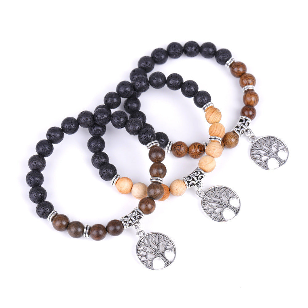 Beaded Bracelet With Tree Of Life Pendant Natural Agate Stone For Men And Women Geometric Flower Design Unisex