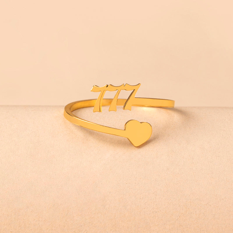 Stainless Steel Lucky Number Ring Adjustable Text Lettering Design Gold Tone Jewelry For Women And Girls Style