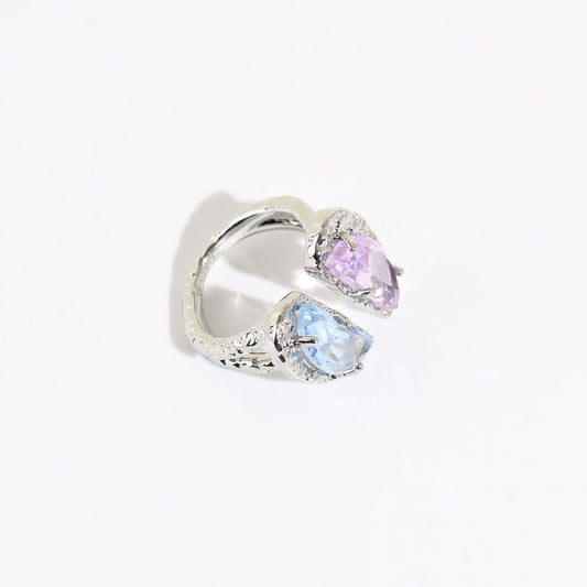 Heart Shaped Gemstone Copper Open Ring Inlaid Jewelry Elegant European American Retro Fashion for Women Retro