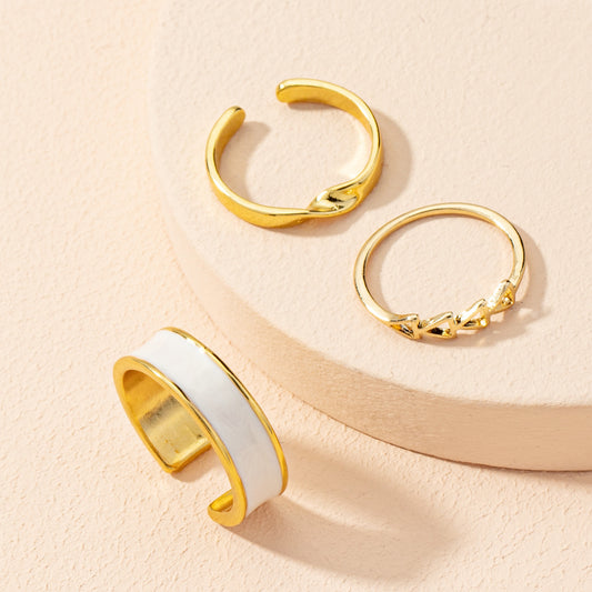 Geometric Ring Set For Women 5Pc Adjustable Alloy Rings Electroplated Fashion Jewelry For Everyday Wear Stylish Shine