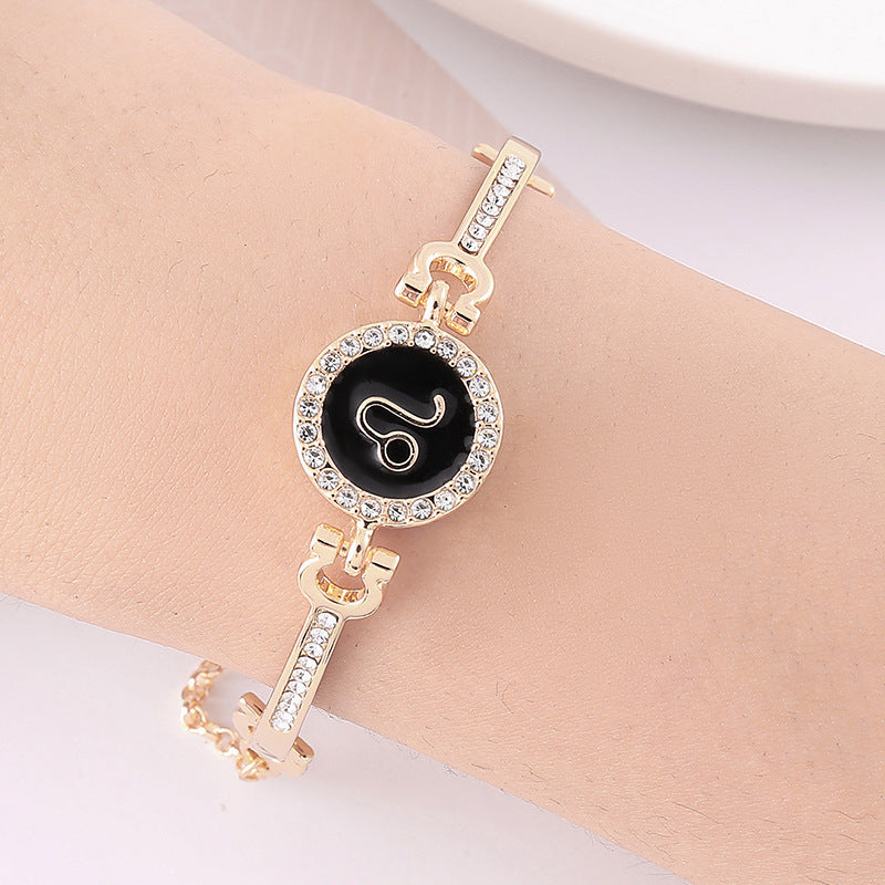 Constellation Rhinestone Inlay Bracelet Unisex Bangle Jewelry With 12 Constellation Elements For Women And Men