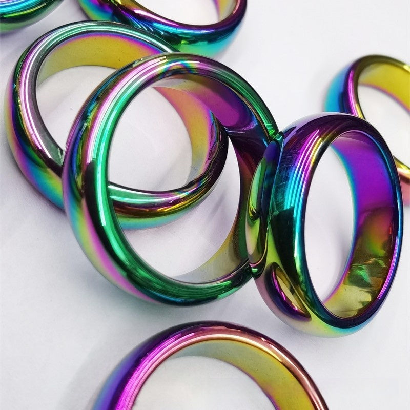 Unisex Hematite Ring Electroplated Band Rainbow Finish And Durable Design Black Gall Ring For Everyday Wear 6mm Wide