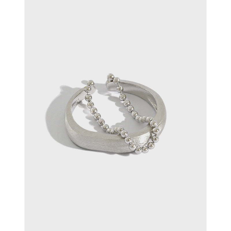Womens Double Layer Ring Brushed Silver Electroplated Round Bead Chain Rings Individually Packed Gift Festival