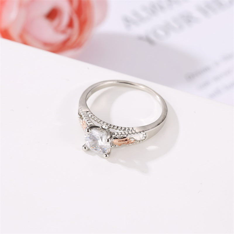 Angel Wing Zircon Ring Copper Electroplated Fashion Jewelry