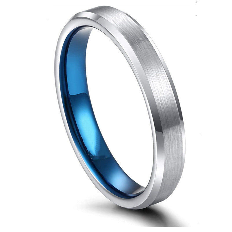 Stainless Steel Ring With Inner Blue Silver Geometry Design Band For Men Or Women Unisex Creative Jewelry Accessory