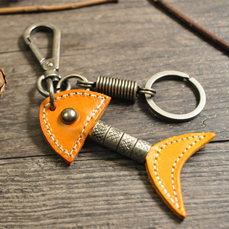 Personalized Cowhide Keychain First Layer Leather Geometric Alloy Design Creative Gift Black Brown Camel A Gift