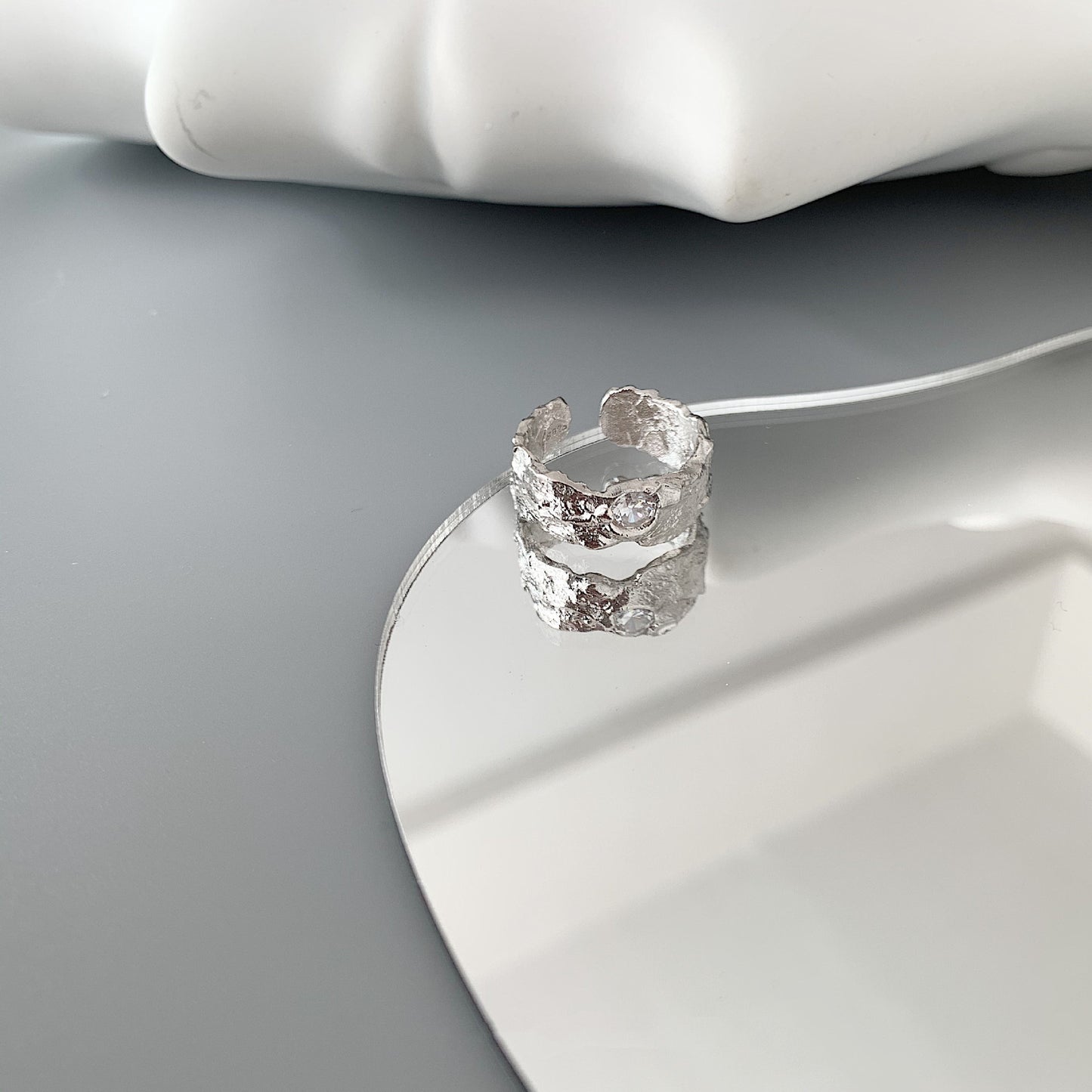 Thai Silver S925 Womens Ring Geometric Irregular Lava Design Korean Style Silver Ring For Daily Wear And Style