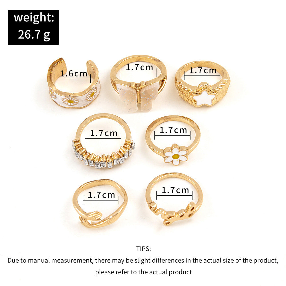 Womens Fashion Alloy Ring Set With Butterfly Stars And Letter Accents Cute Knuckle Rings Stacking Midi Rings 7