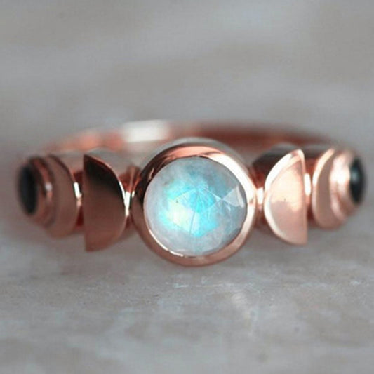 Moonstone Rings Rosy Gold Finish Geometric Design Elegant Jewelry Gift For Her Fashion Accessories Collections