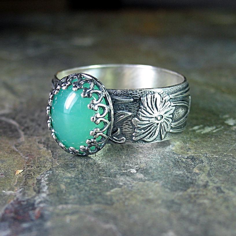Antique Silver Lace Gemstone Ring Vintage Fashion Alloy Statement European American Inspired For Everyday Wear