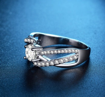 Wave Ring Platinum Plated Copper Ring With Zircon Accents European Fashion Jewelry Statement Ring For Women Elegant