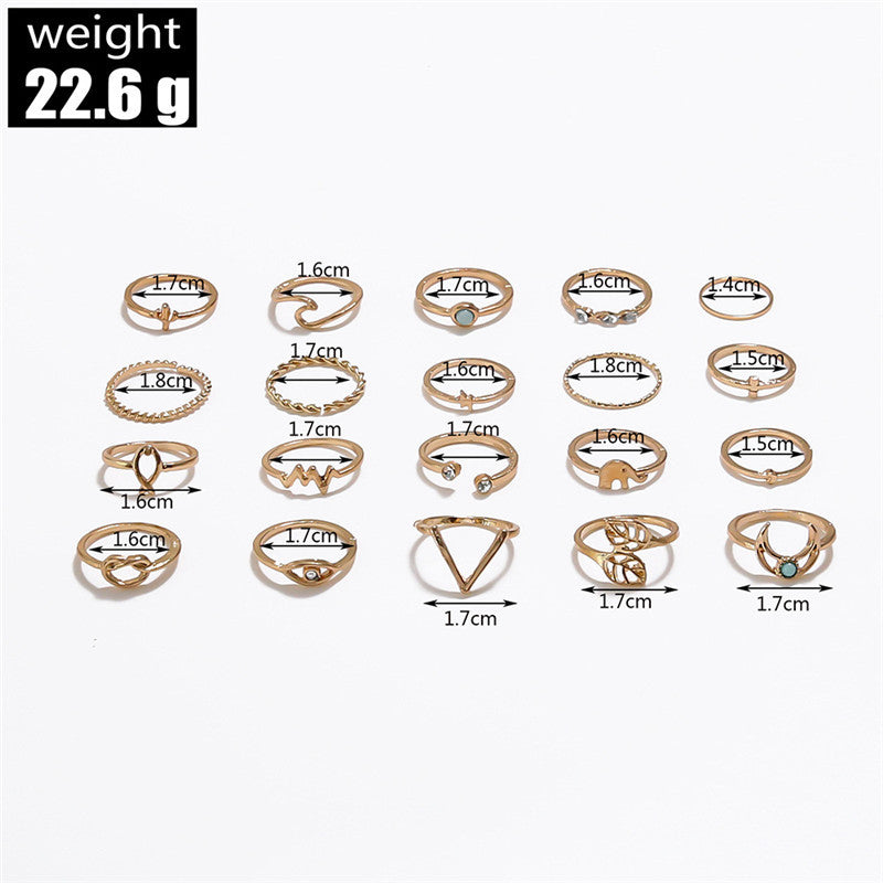 Women Geometric Circle Moon Rings Set 20 Piece Alloy Electroplated Dainty Stackable Fashion Jewelry Trendy Mod