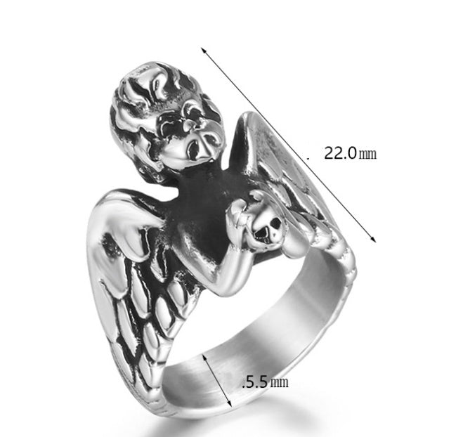 Mens Ring Titanium Angel Casting Polished Durable Metal Unique Design Fashion Jewelry Statement Accessory Gift