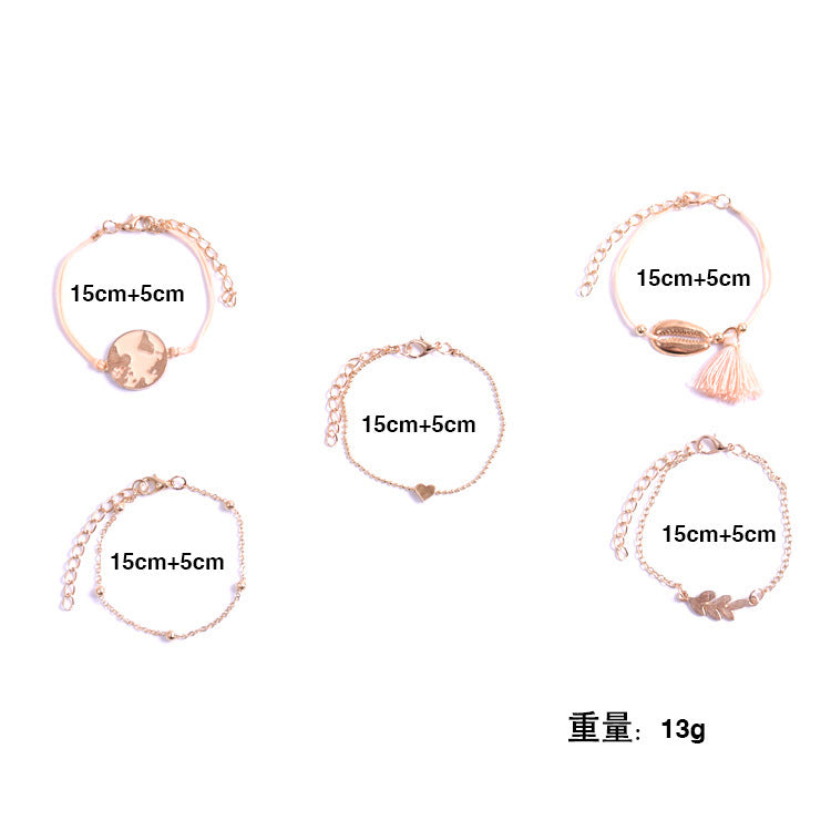 Unisex Alloy Tassel Bracelet Set Chain Braided Rope With Leaf Charm Fashion Bracelet Individually Packed Today